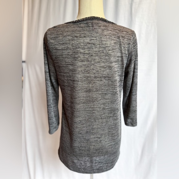 Juicy Couture 3/4-Sleeve Heathered Gray Top with Beaded Neckline - Picture 3 of 5